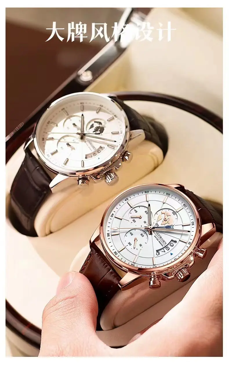 Men's Luxury Chronograph Watch with Luminous Dial & Black Strap — feature 3
