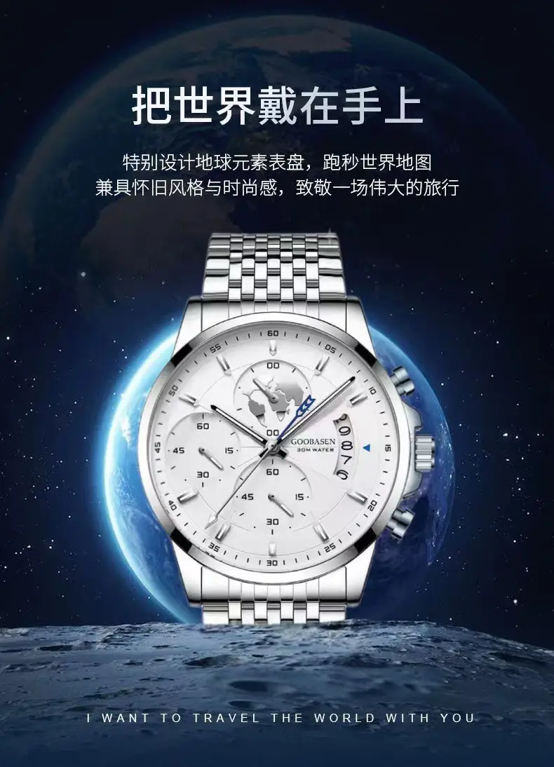 Men's Luxury Chronograph Watch with Luminous Dial & Black Strap — feature 4