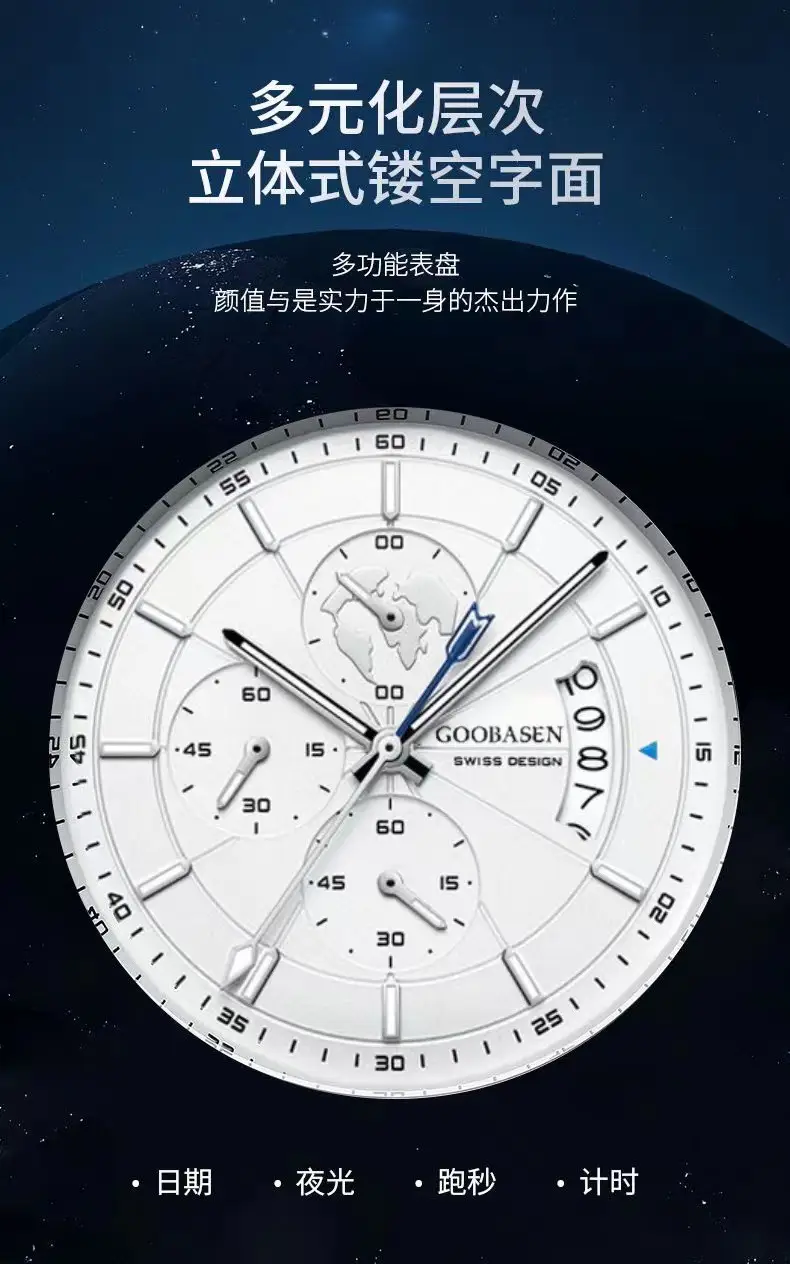 Men's Luxury Chronograph Watch with Luminous Dial & Black Strap — feature 5