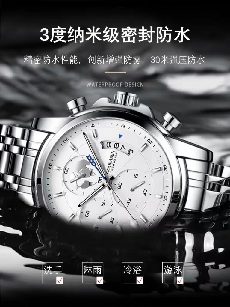 Men's Luxury Chronograph Watch with Luminous Dial & Black Strap — feature 6
