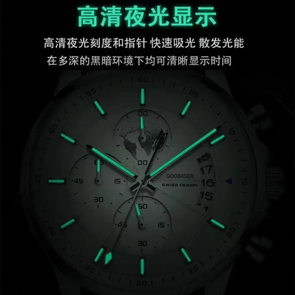 Men's Luxury Chronograph Watch with Luminous Dial & Black Strap — feature 7