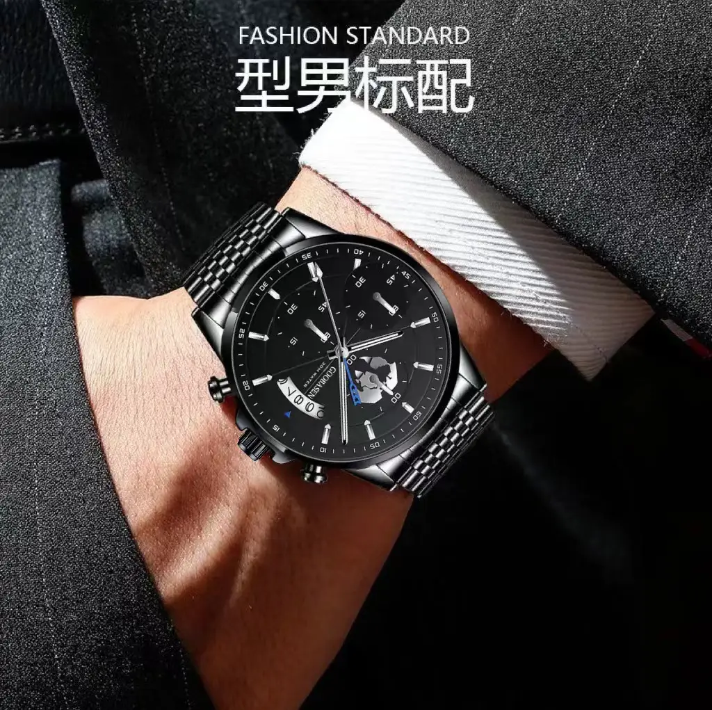 Men's Luxury Chronograph Watch with Luminous Dial & Black Strap — feature 8