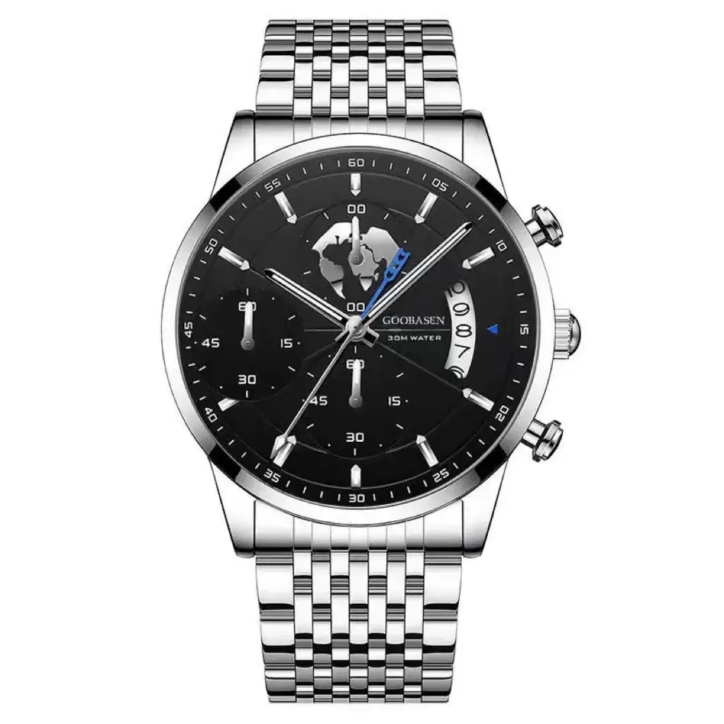 Men's Luxury Chronograph Watch with Luminous Dial & Black Strap - Image 2