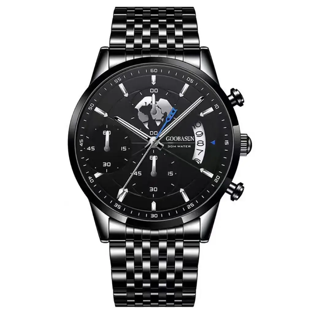 Men's Luxury Chronograph Watch with Luminous Dial & Black Strap - Image 3