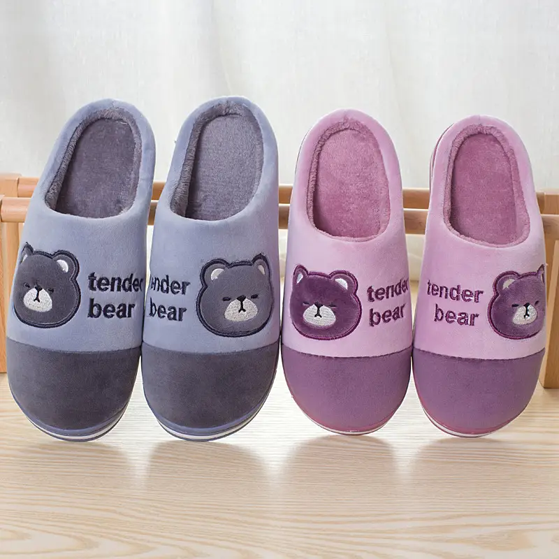 Cotton slippers women's winter popular home couple warm fleece-lined cotton slippers men's thick bottom plus size in stock wholesale - Image 7