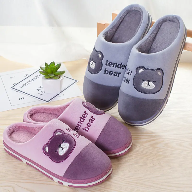 Cotton slippers women's winter popular home couple warm fleece-lined cotton slippers men's thick bottom plus size in stock wholesale - Image 8