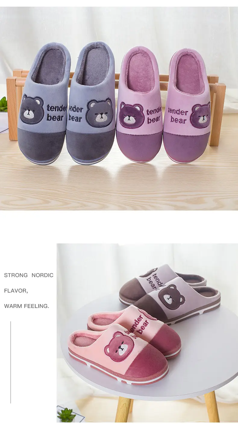 Cotton slippers women's winter popular home couple warm fleece-lined cotton slippers men's thick bottom plus size in stock wholesale — feature 6
