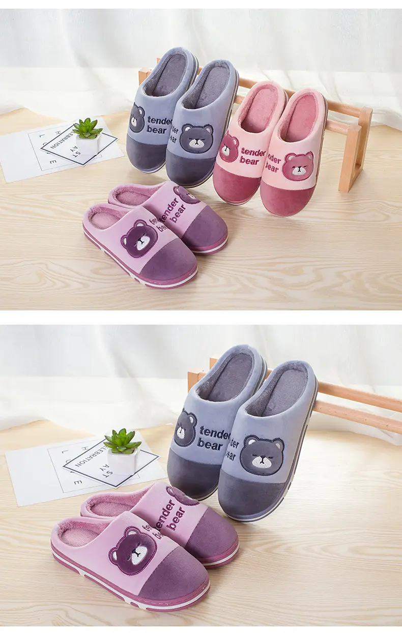 Cotton slippers women's winter popular home couple warm fleece-lined cotton slippers men's thick bottom plus size in stock wholesale — feature 7