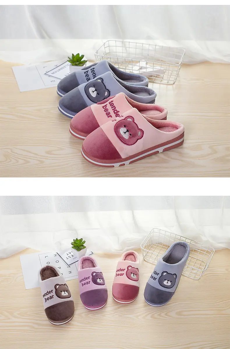 Cotton slippers women's winter popular home couple warm fleece-lined cotton slippers men's thick bottom plus size in stock wholesale — feature 9