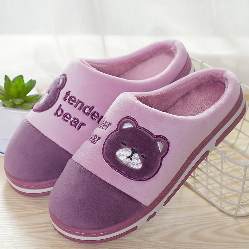 Cotton slippers women's winter popular home couple warm fleece-lined cotton slippers men's thick bottom plus size in stock wholesale - Image 2