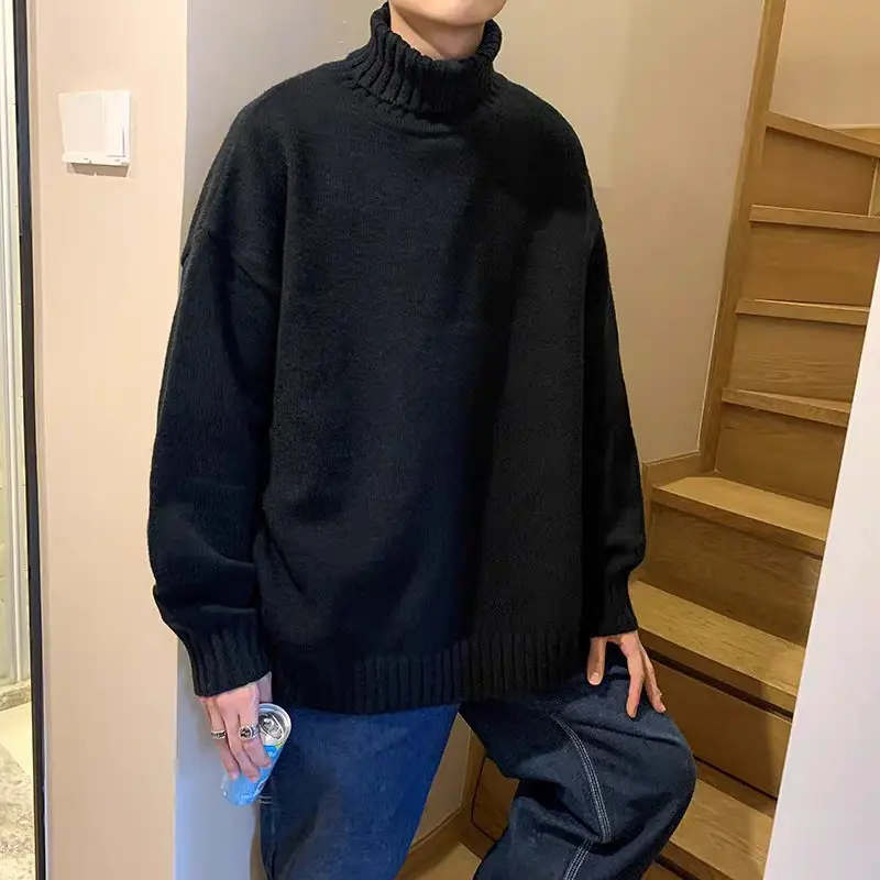 Hong Kong Style High-Neck Sweater for Men Women White Black - Image 4