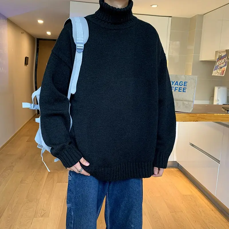 Hong Kong Style High-Neck Sweater for Men Women White Black - Image 2