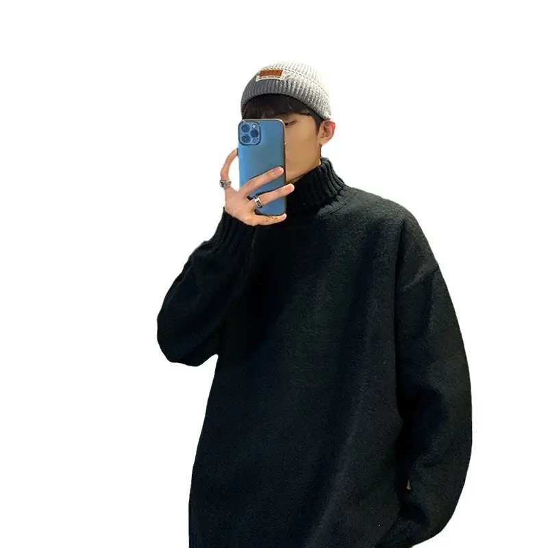 Hong Kong Style High-Neck Sweater for Men Women White Black - Image 5