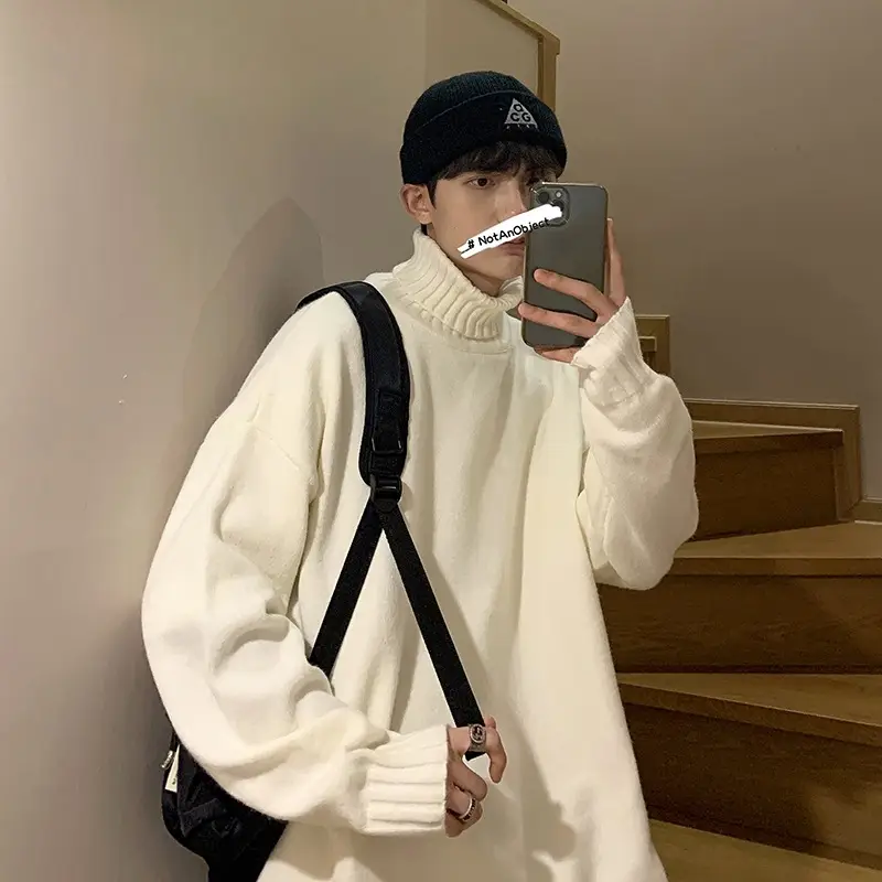 Hong Kong Style High-Neck Sweater for Men Women White Black — feature 1