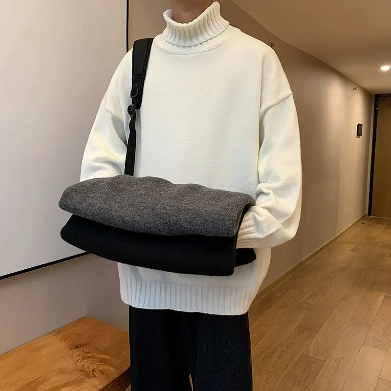 Hong Kong Style High-Neck Sweater for Men Women White Black — feature 2