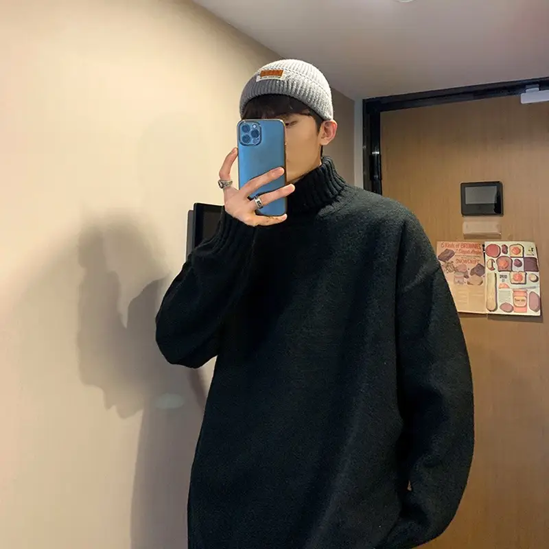 Hong Kong Style High-Neck Sweater for Men Women White Black — feature 5