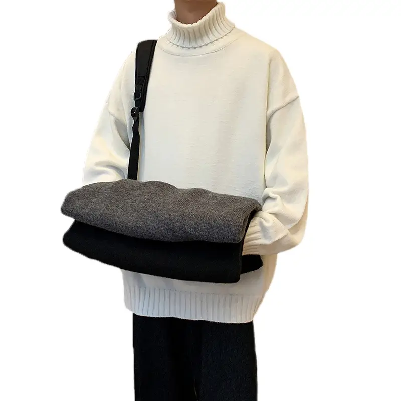Hong Kong Style High-Neck Sweater for Men Women White Black — feature 6