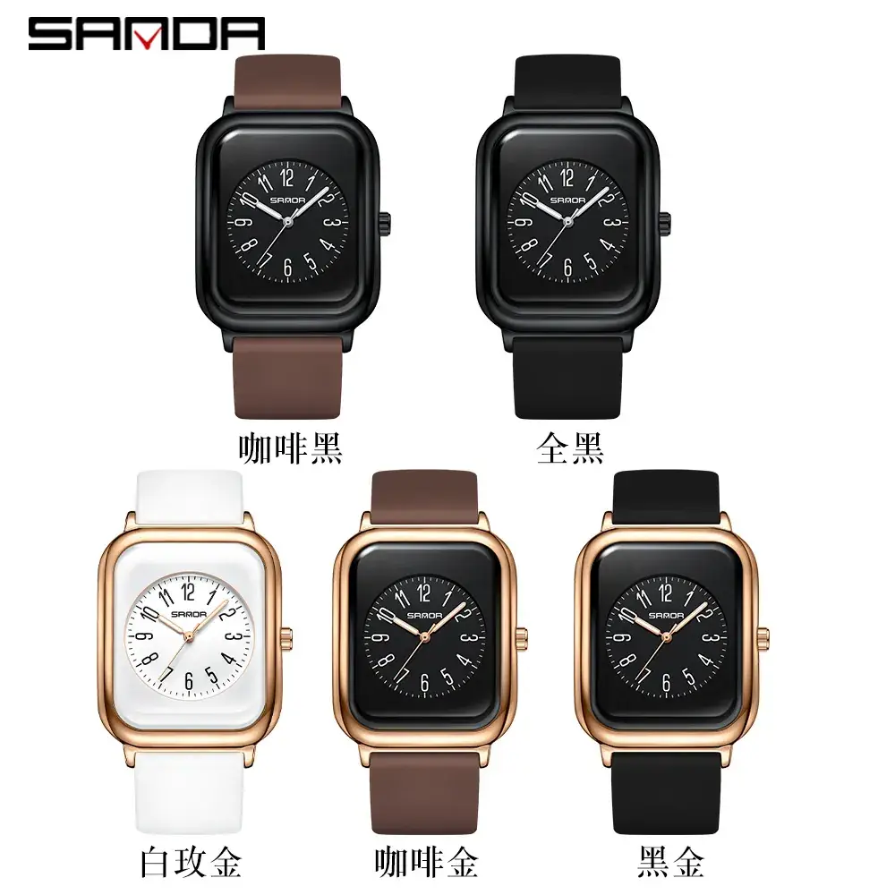 Sanda Quartz Square Watch Rose Gold Black Dial Waterproof Sports Wear - Image 9
