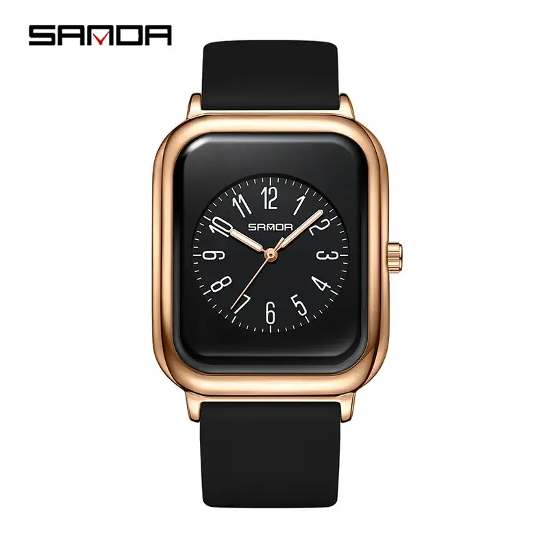 Sanda Quartz Square Watch Rose Gold Black Dial Waterproof Sports Wear - Image 4