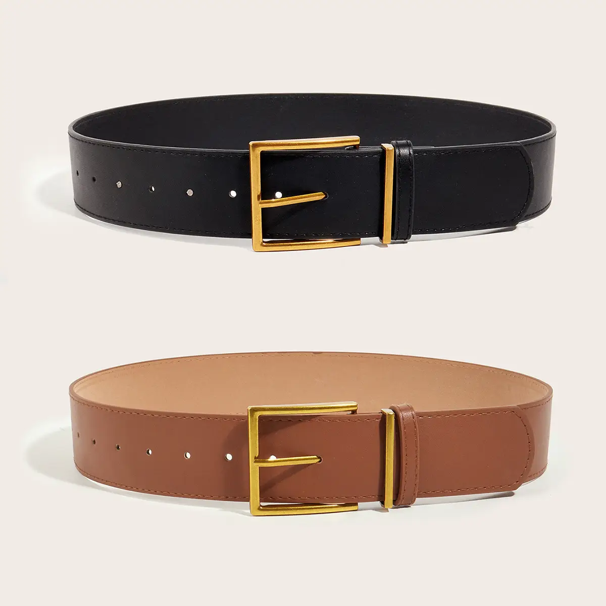 Women's Ultra-wide Imitation Leather Belt Black Brown Big Pin Buckle - Image 5