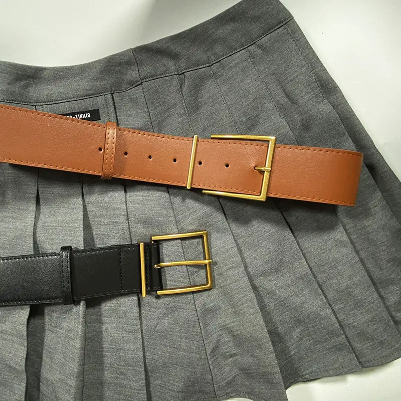 Women's Ultra-wide Imitation Leather Belt Black Brown Big Pin Buckle - Image 6