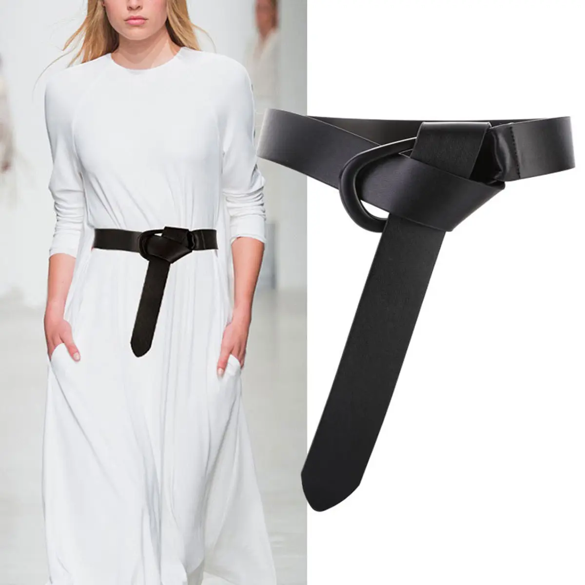 Women's Ultra-wide Imitation Leather Belt Black Brown Big Pin Buckle - Image 7