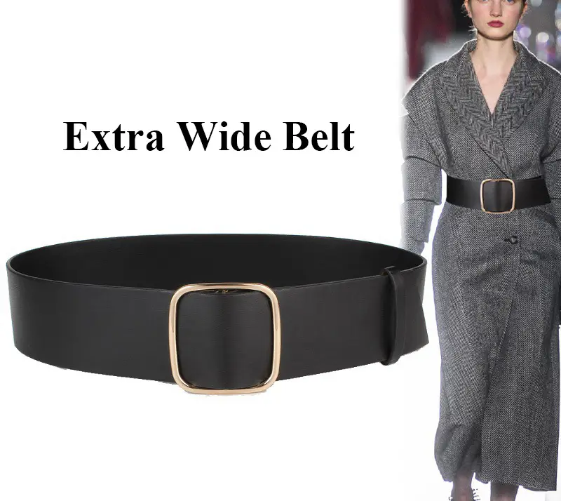Women's Ultra-wide Imitation Leather Belt Black Brown Big Pin Buckle — feature 2