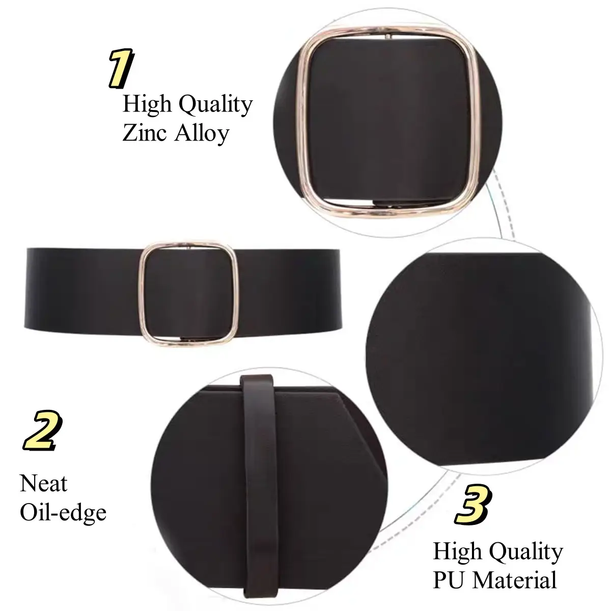 Women's Ultra-wide Imitation Leather Belt Black Brown Big Pin Buckle — feature 3