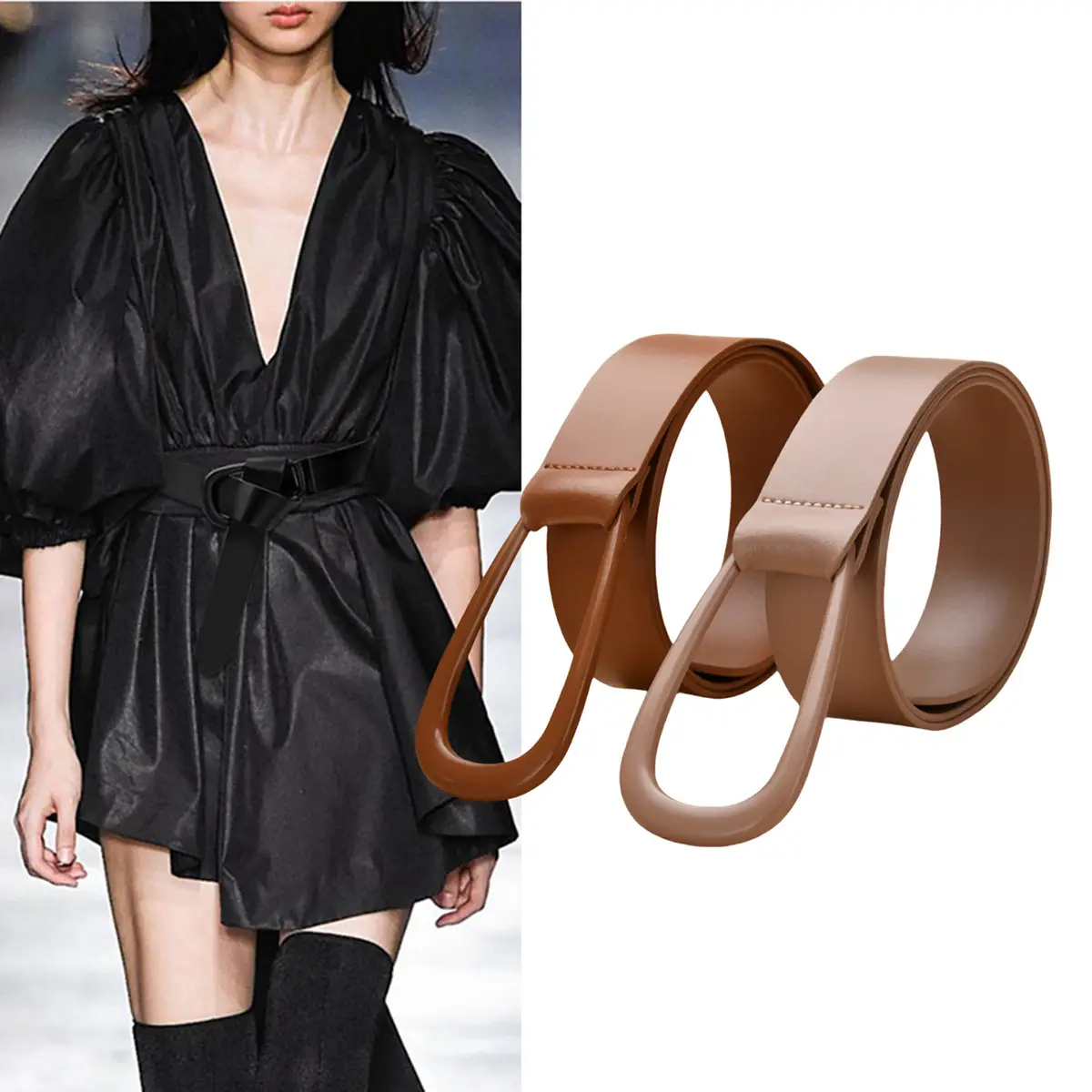 Women's Ultra-wide Imitation Leather Belt Black Brown Big Pin Buckle — feature 6