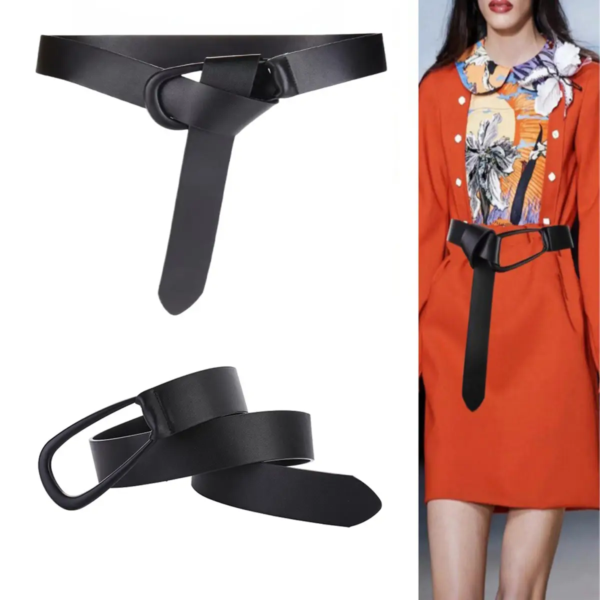 Women's Ultra-wide Imitation Leather Belt Black Brown Big Pin Buckle — feature 7