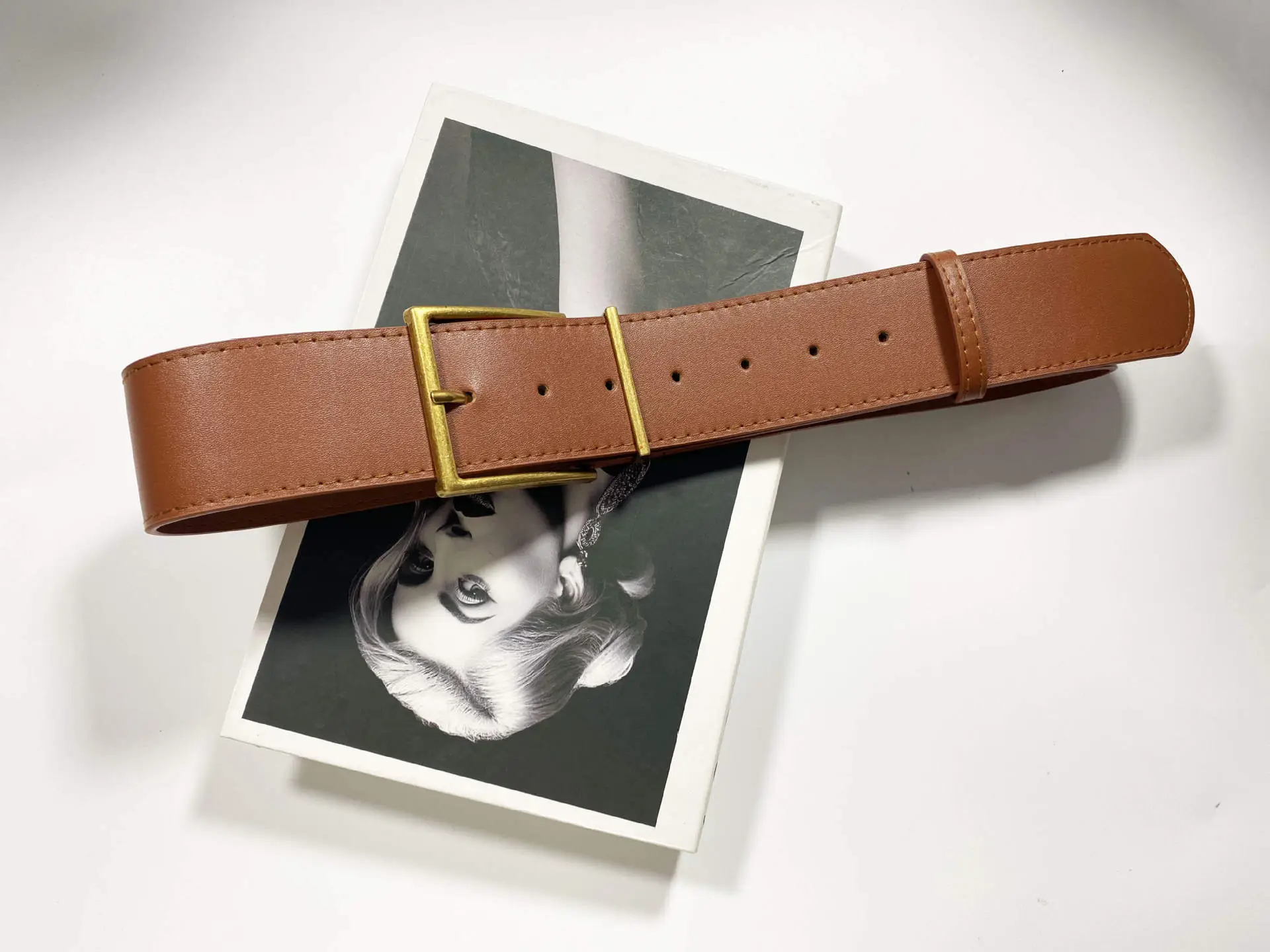 Women's Ultra-wide Imitation Leather Belt Black Brown Big Pin Buckle - Image 2