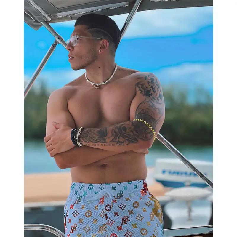 Summer Mesh Casual Shorts for Men Blue Floral Print - Image 23