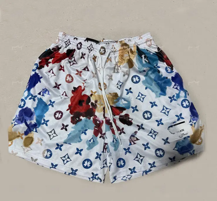 Summer Mesh Casual Shorts for Men Blue Floral Print - Image 15