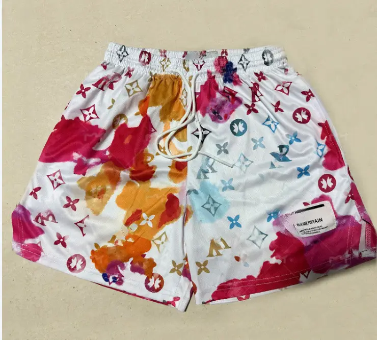 Summer Mesh Casual Shorts for Men Blue Floral Print - Image 7