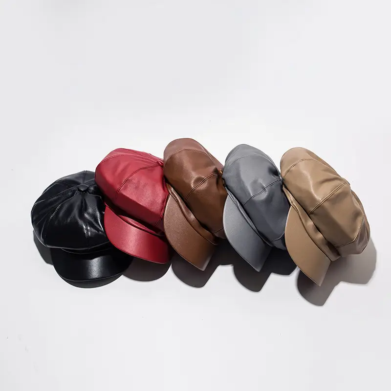 Red Octagonal Puleather Hat for Men Women - Image 4