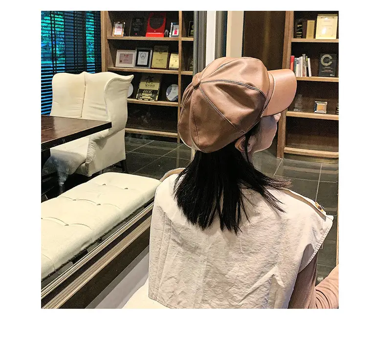 Red Octagonal Puleather Hat for Men Women — feature 1
