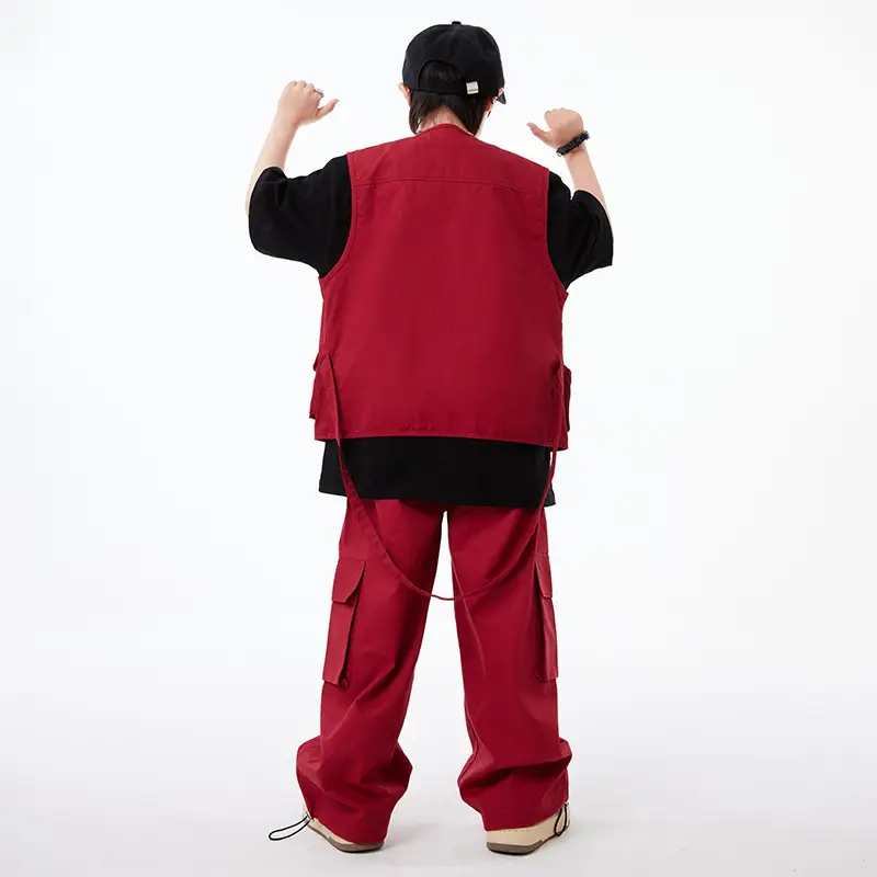 Kids Hip-Hop Vest Red Black Set