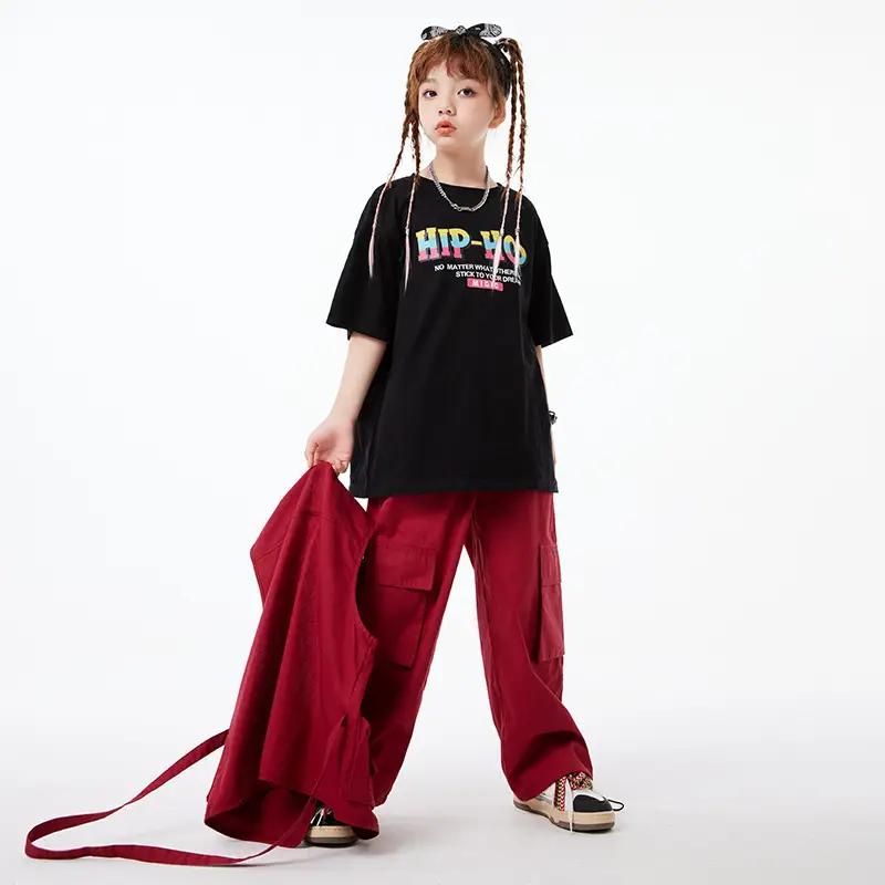 Kids Hip-Hop Vest Red Black Set