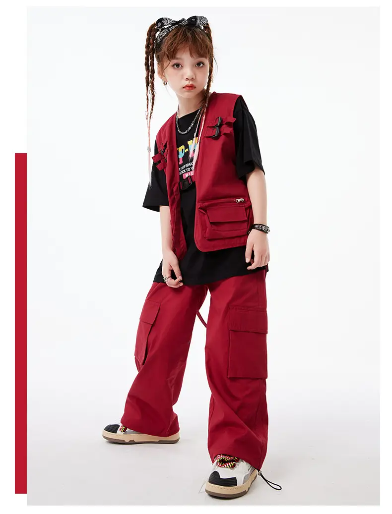 Kids Hip-Hop Vest Red Black Set — feature 10