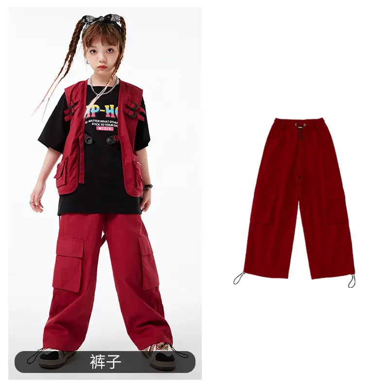 Kids Hip-Hop Vest Red Black Set