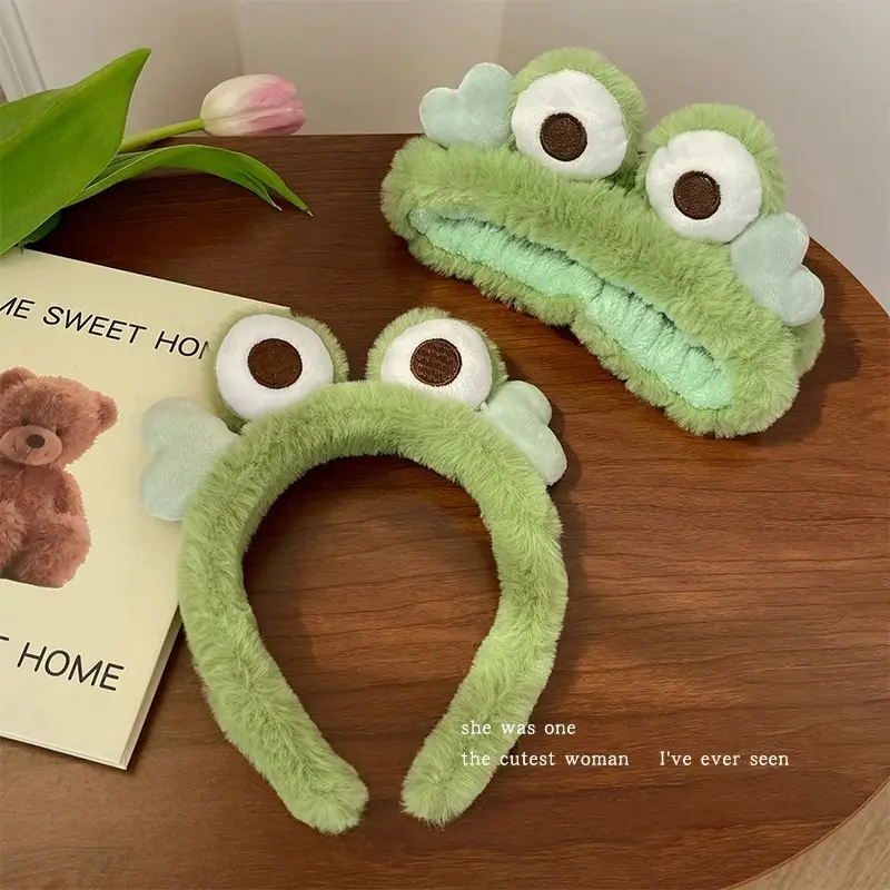 Cute Green Plush Frog Headband with Big Eyes