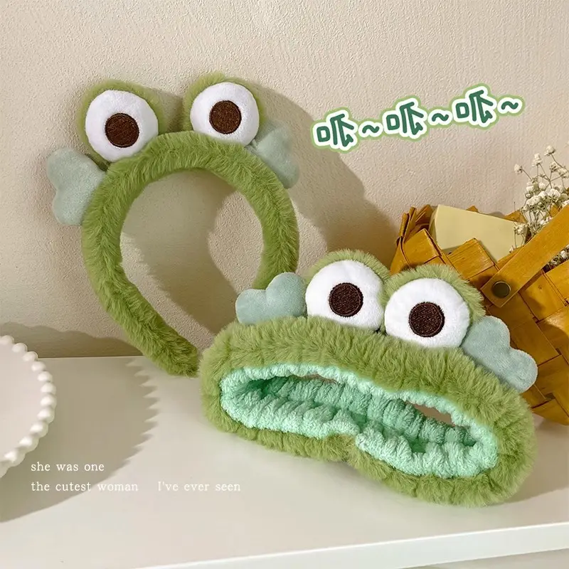 Cute Green Plush Frog Headband with Big Eyes