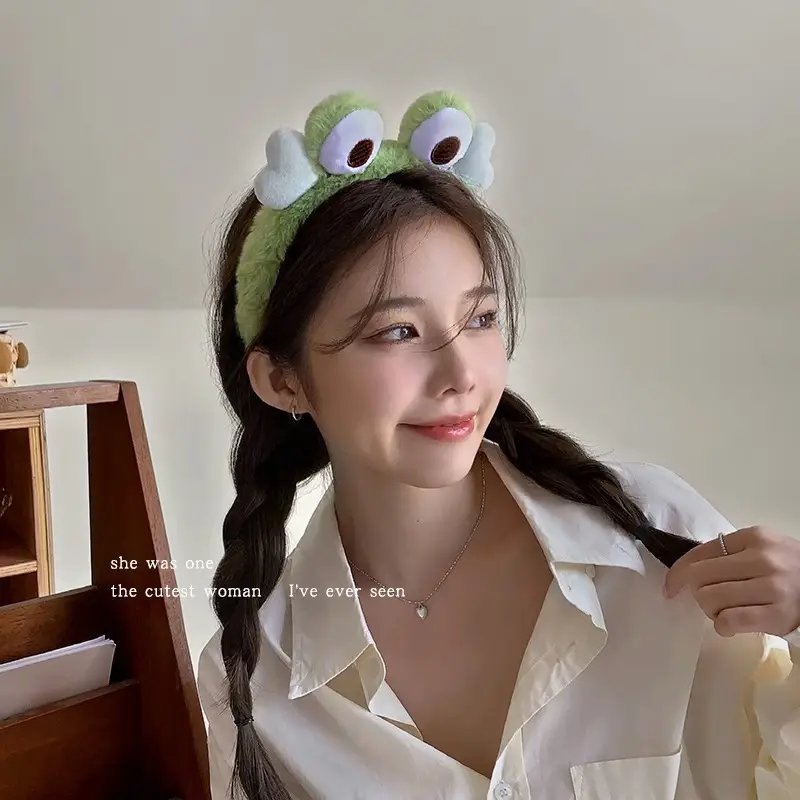 Cute Green Plush Frog Headband with Big Eyes