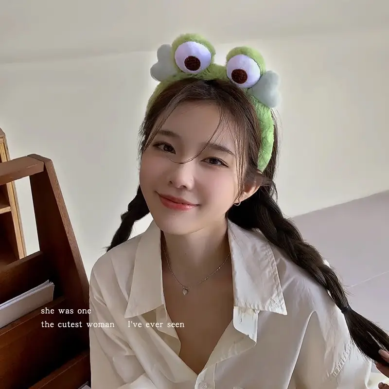 Cute Green Plush Frog Headband with Big Eyes