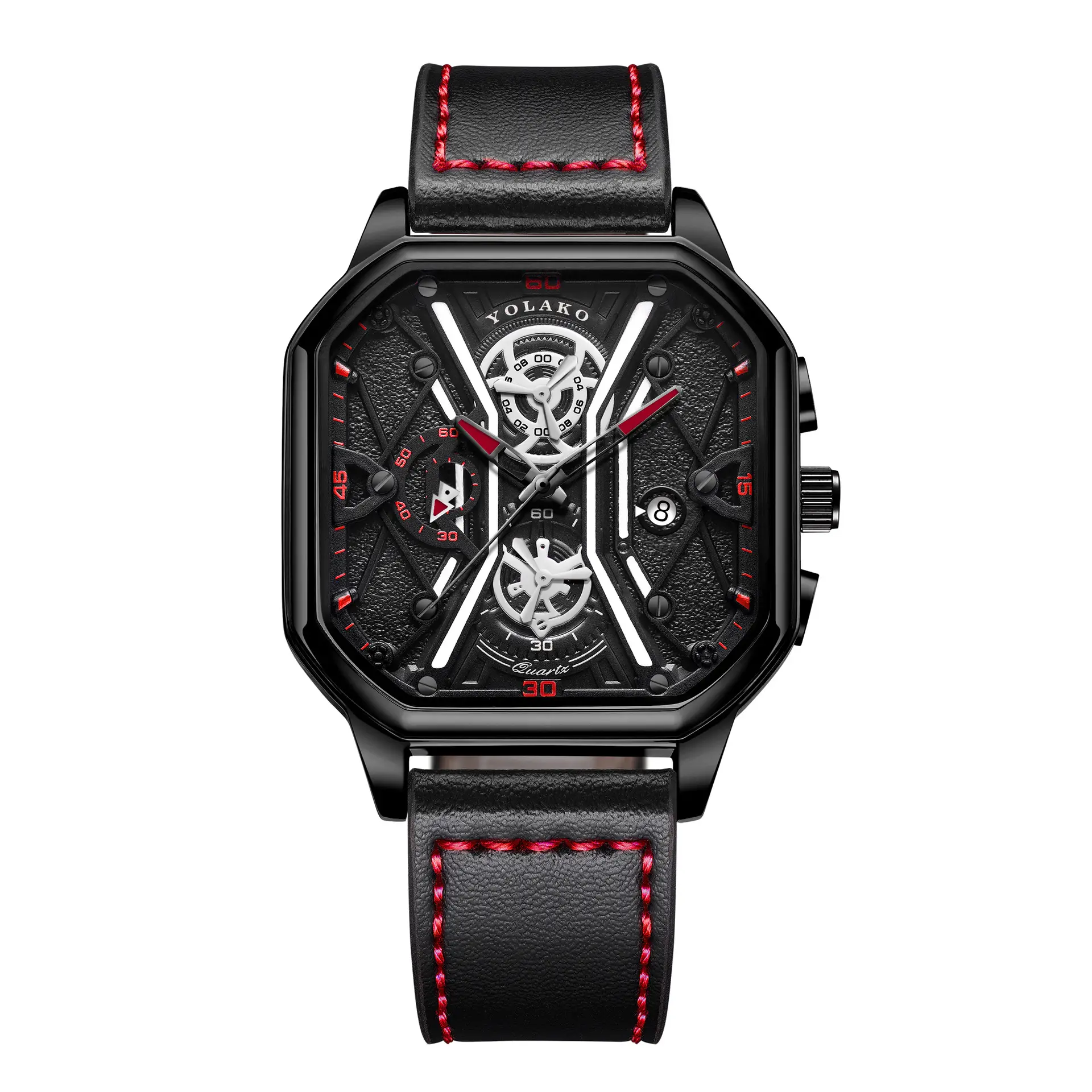 Men's Black Skeleton Square Watch with Double Layer Dial — feature 10