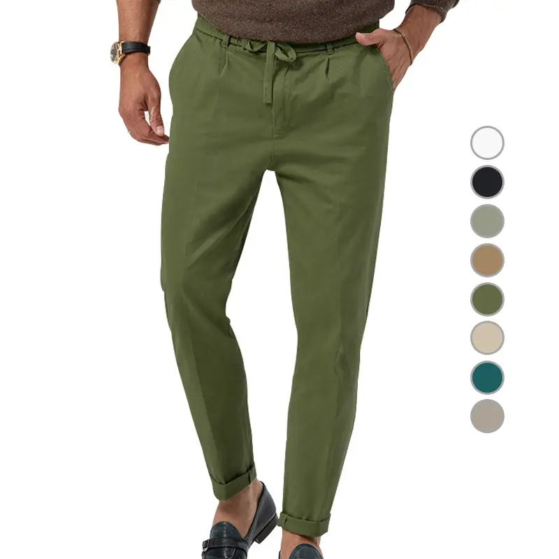 Men Green Straight Cut Casual Pants Large