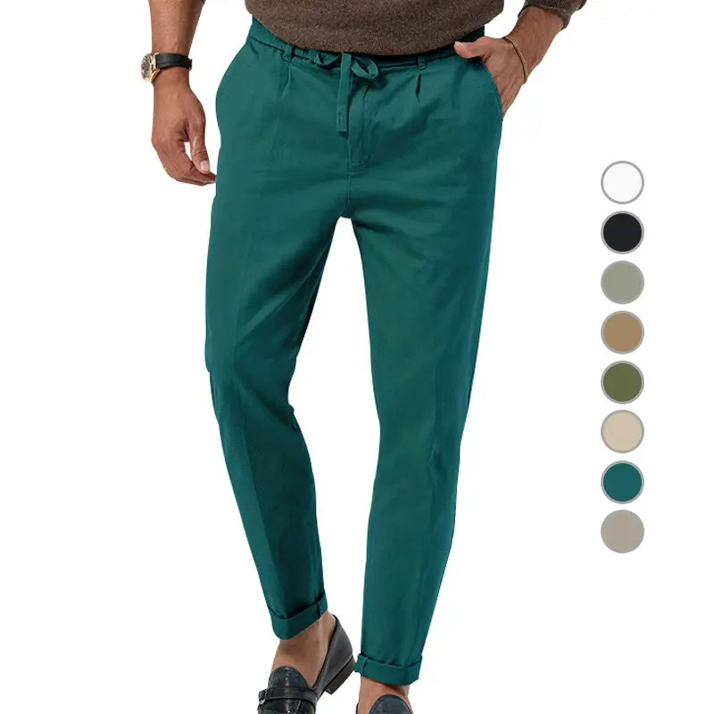 Men Green Straight Cut Casual Pants Large