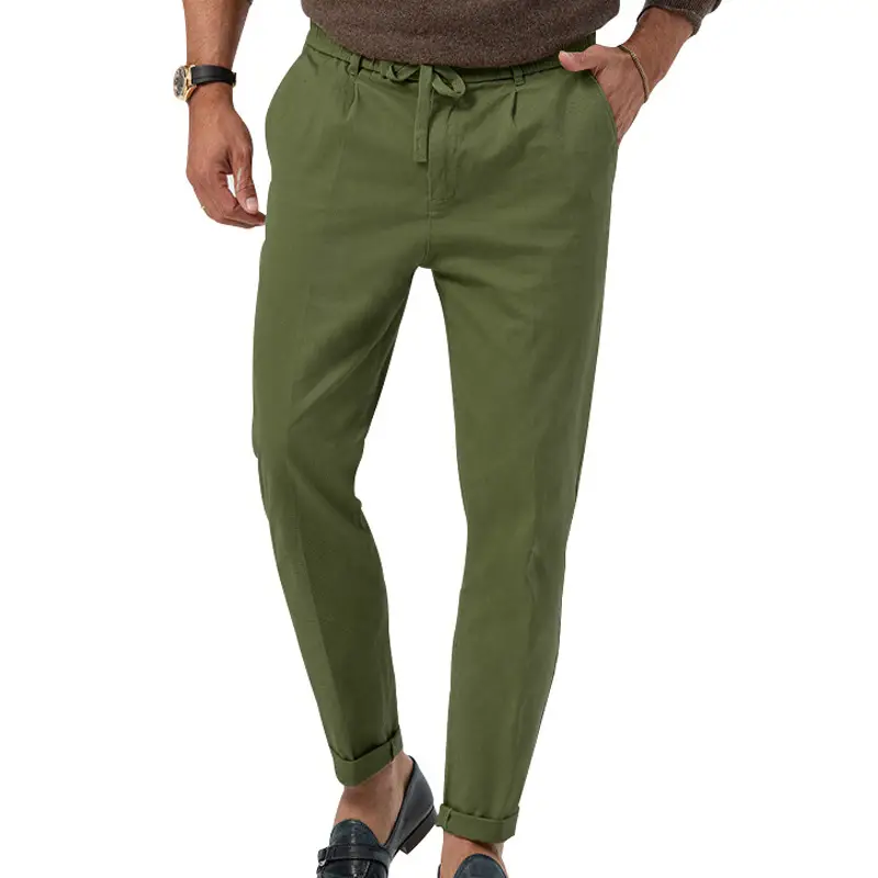 Men Green Straight Cut Casual Pants Large