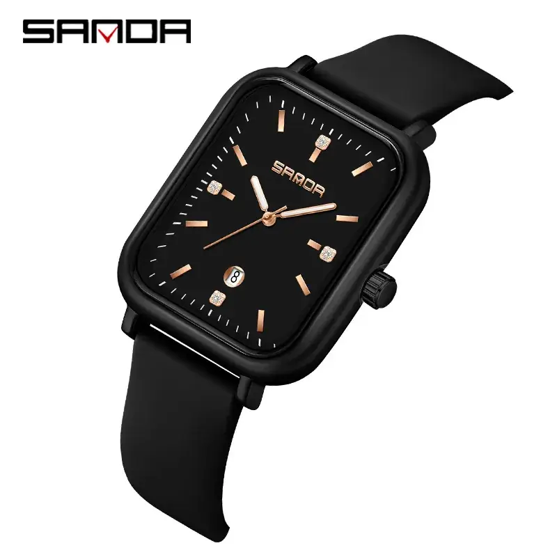 Sanda Quartz Watch Rose Gold Square Black Dial - Image 12