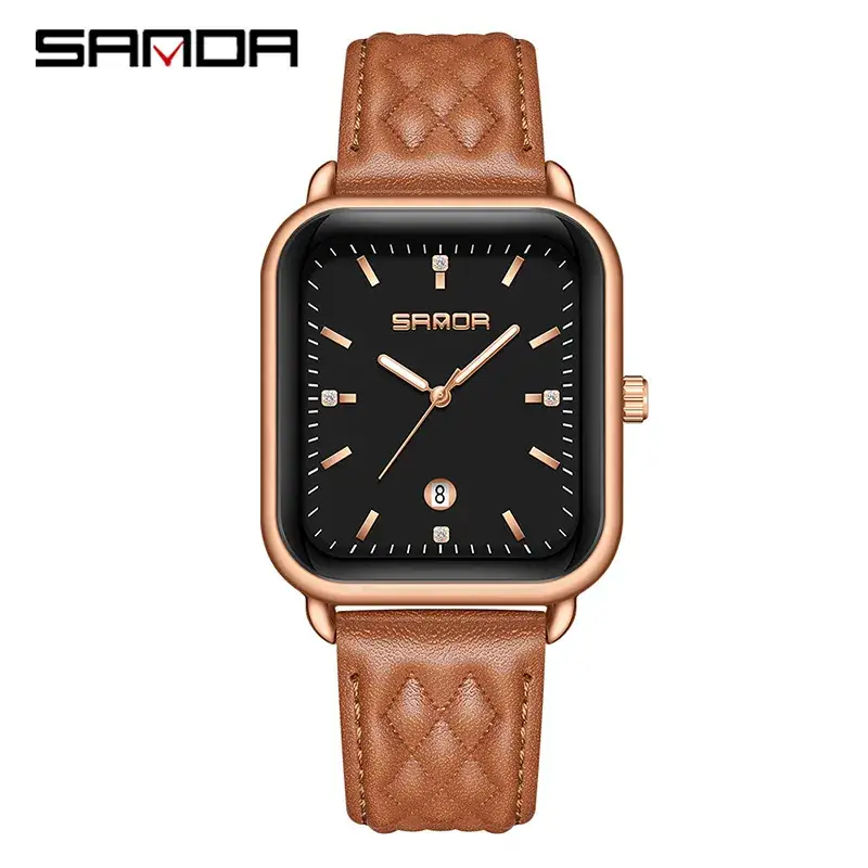Sanda Quartz Watch Rose Gold Square Black Dial - Image 4